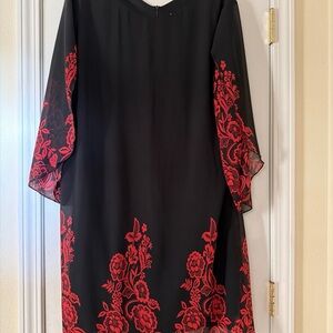 Grace Karin Elegant Black Dress with Red Floral Patterns